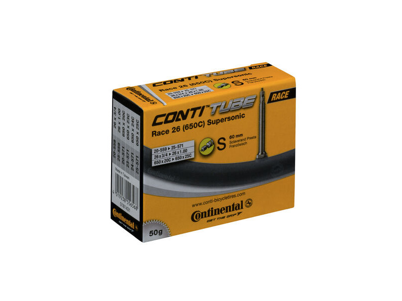 Continental Race Tube Supersonic - Presta 60mm Valve: Black 26x1.0" - 650x20-25c click to zoom image
